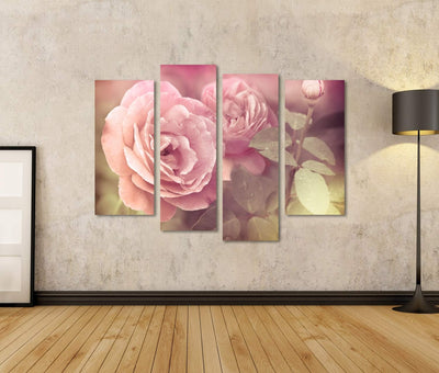 islandburner Bild auf Leinwand Abstrakt Pastel Rosa Rosen Mit Wassertropfen Bilder Wandbilder Poster