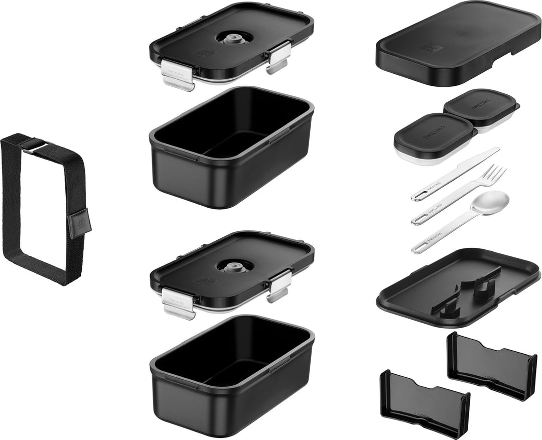 ZWILLING FRESH & SAVE Lunchbox to go inkl. Edelstahl-Besteck, bruchsicher, Vakuumfunktion, Schwarz