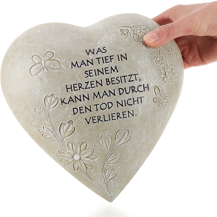 com-four® Grab-Dekoration in Herz-Form - wetterfester Grabschmuck mit Schmetterlingen - Gedenkstein