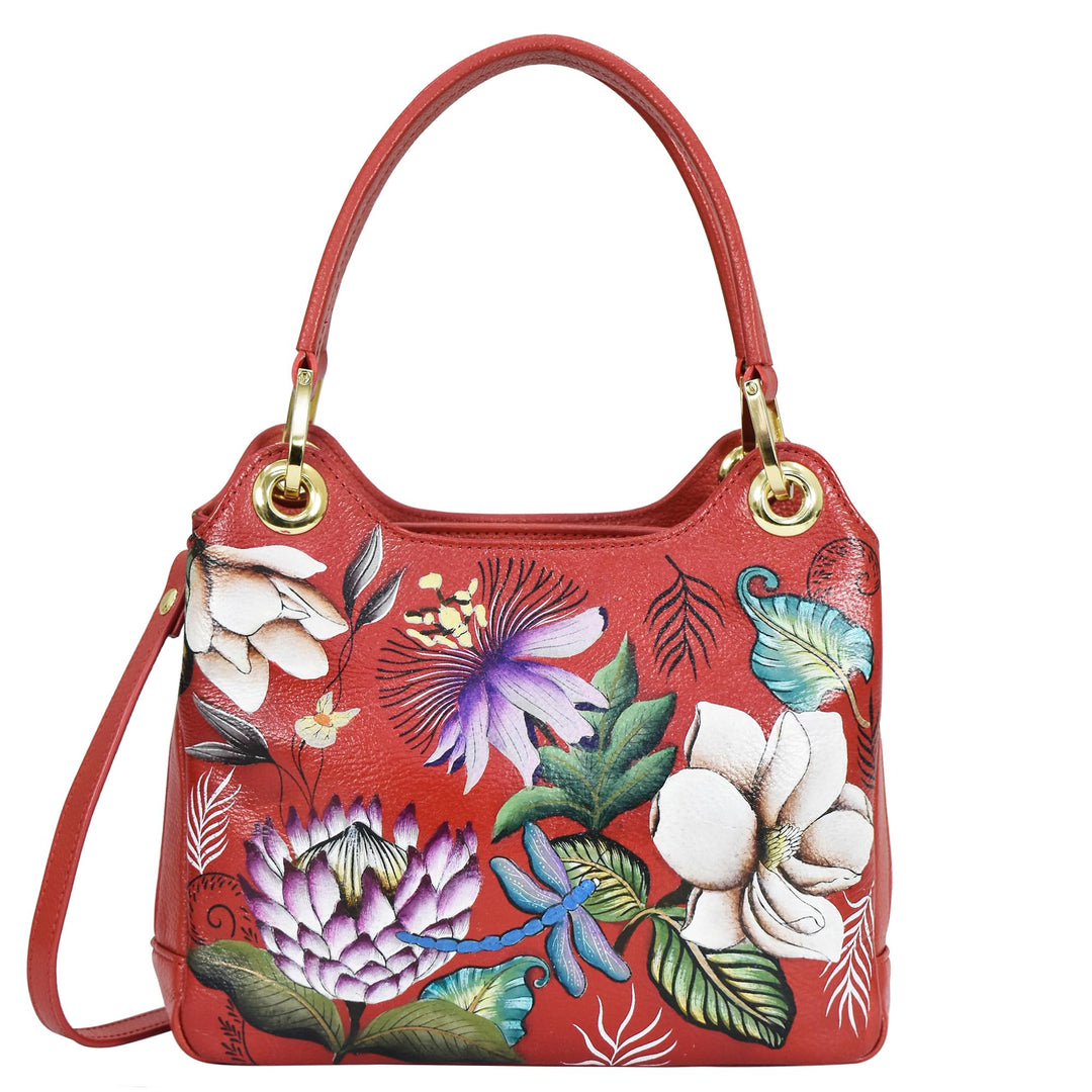 Anuschka Damen Satchel with Crossbody Strap-708 Tasche Einheitsgrösse Crimson Garden, Einheitsgrösse