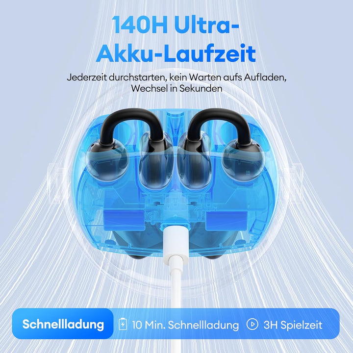 PAXA 2-in-1 Doppel-Set Clip On Kopfhörer Open Ear Kopfhörer Bluetooth 6.0 0ms Verzögerung, 140H Spie