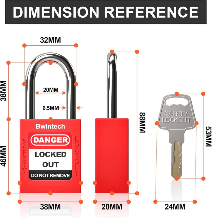 Bwintech 10 Stück 38MM verschlüsselt verschiedene rote Sicherheitsvorhängeschloss Lockout Tagout Sch