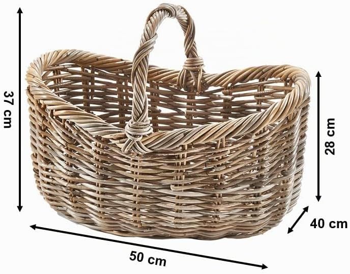 Kobolo Einkaufskorb EMMA aus Rattan in 50x40x37 cm Kubu Grey