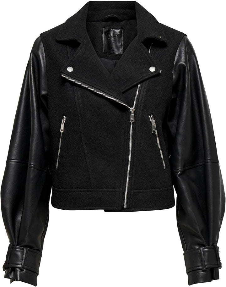 ONLY Damen Onlemma Nu Mix Biker OTW Denim Jacket XS Schwarz, XS Schwarz