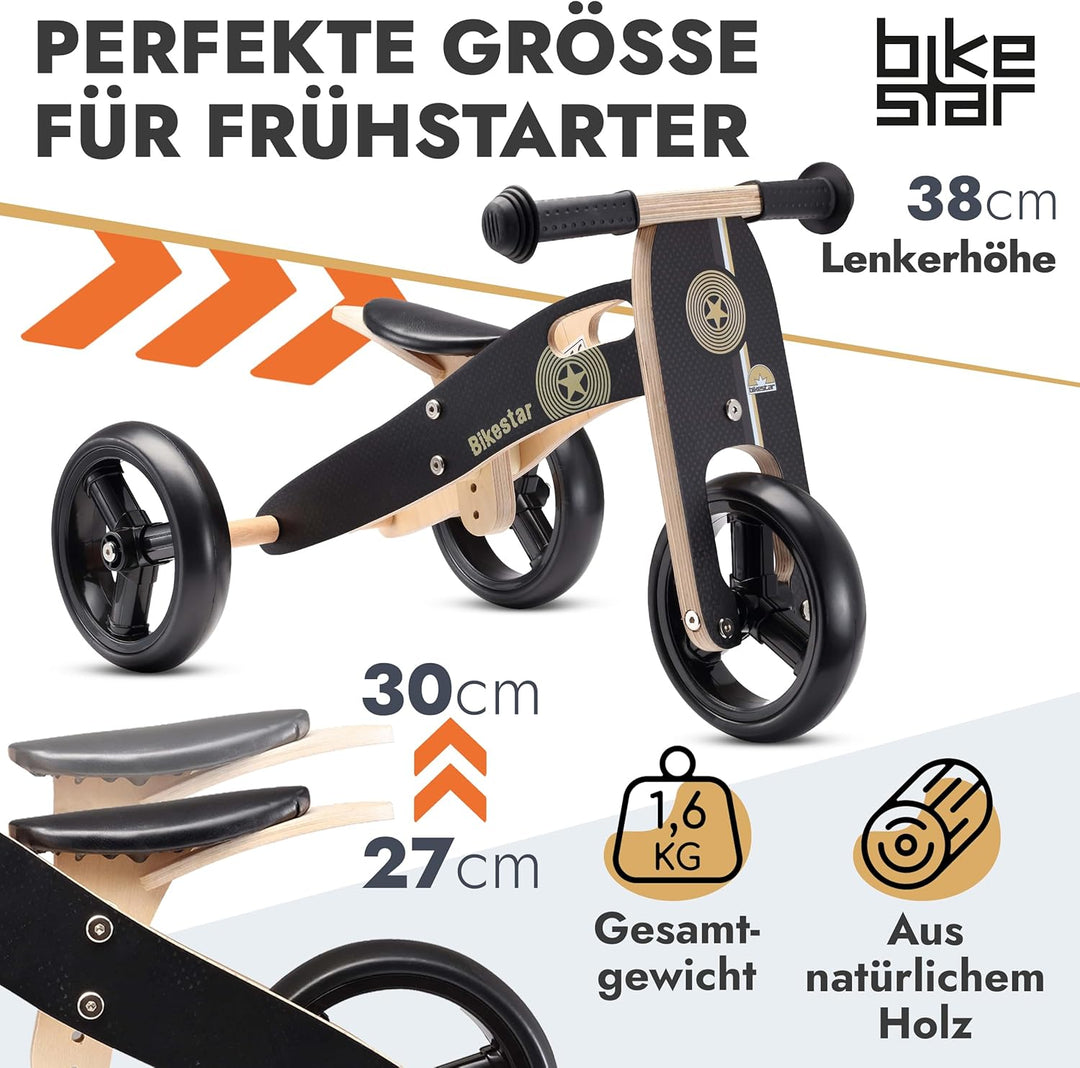 BIKESTAR Mini Kinder Laufrad Holz Lauflernrad mit DREI Rädern für Jungen und Mädchen ab 1 – 1,5 Jahr