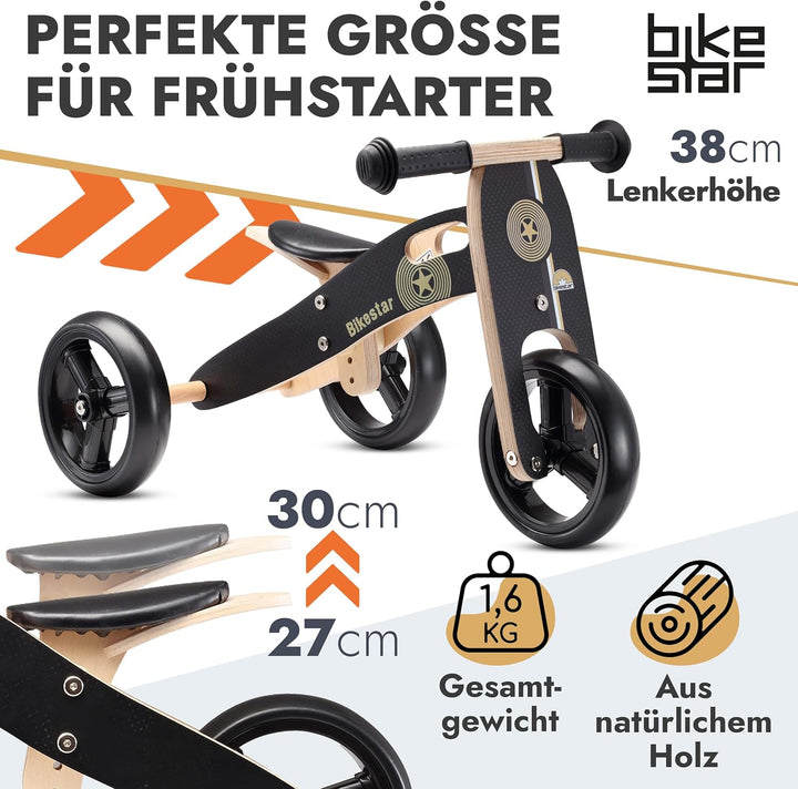 BIKESTAR Mini Kinder Laufrad Holz Lauflernrad mit DREI Rädern für Jungen und Mädchen ab 1 – 1,5 Jahr