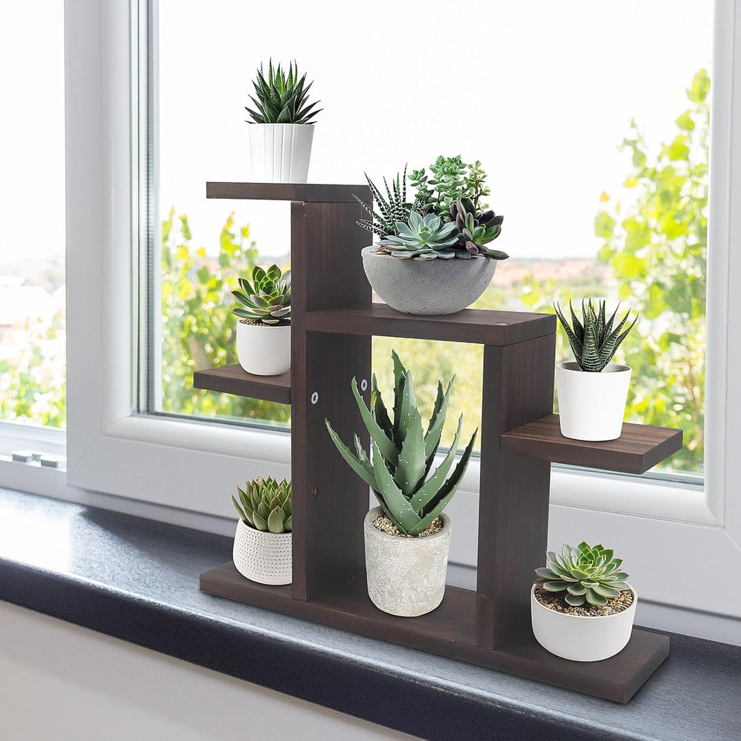 Kleiner 7-Ebenen Tisch-Sukkulent-Pflanzenständer, Holzfenster-Pflanzenregal, Schreibtisch-Organizer-