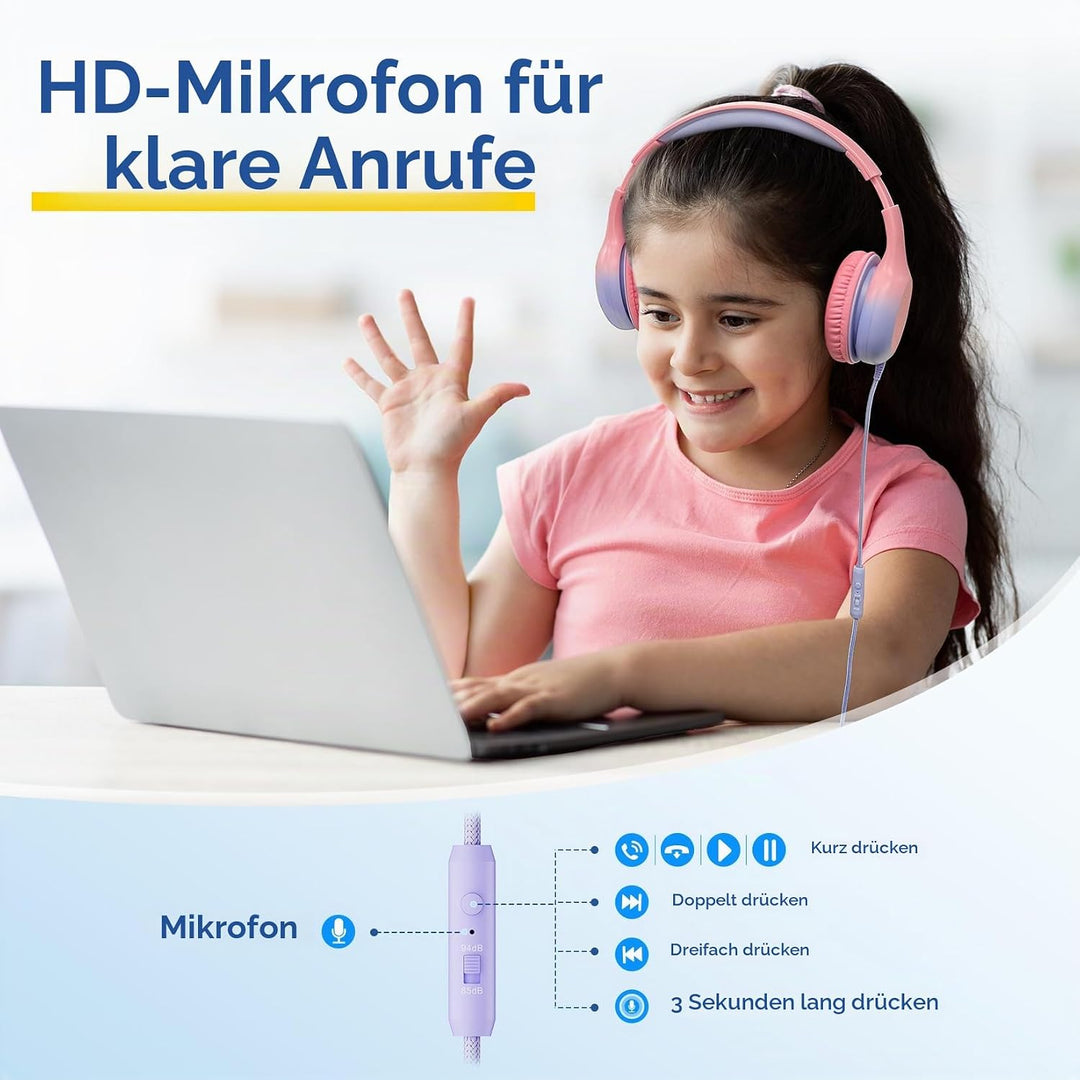 EarFun Kinder Kopfhörer, Kopfhörer Kinder USB C, 85/94dB Lautstärkenbegrenzer, HiFi Klang, faltbar,