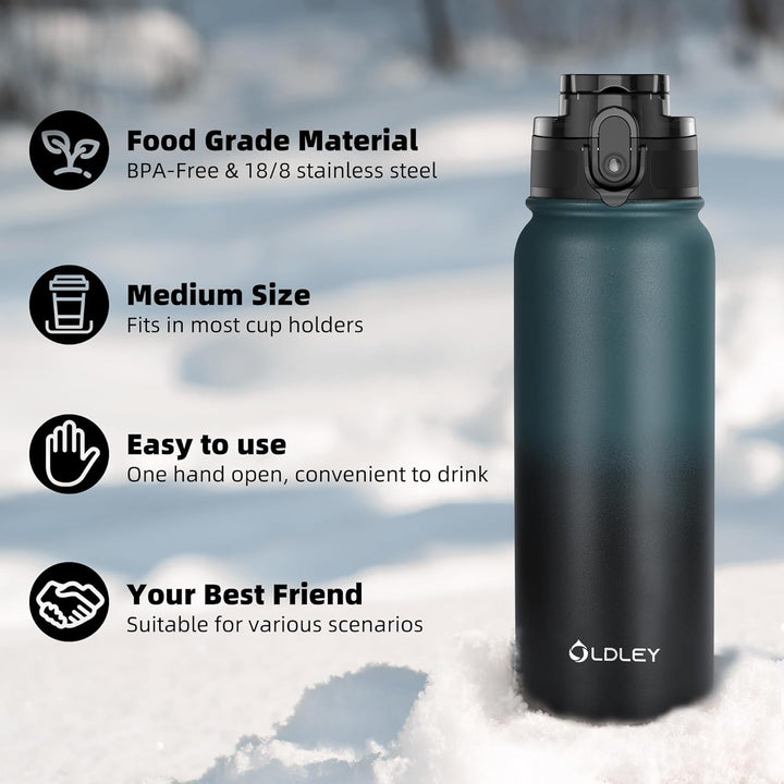 OLDLEY 600ml/20oz Edelstahl-Wasserflasche, Doppelwandige Vakuumflasche, Hält Getränke Heiss und Kalt