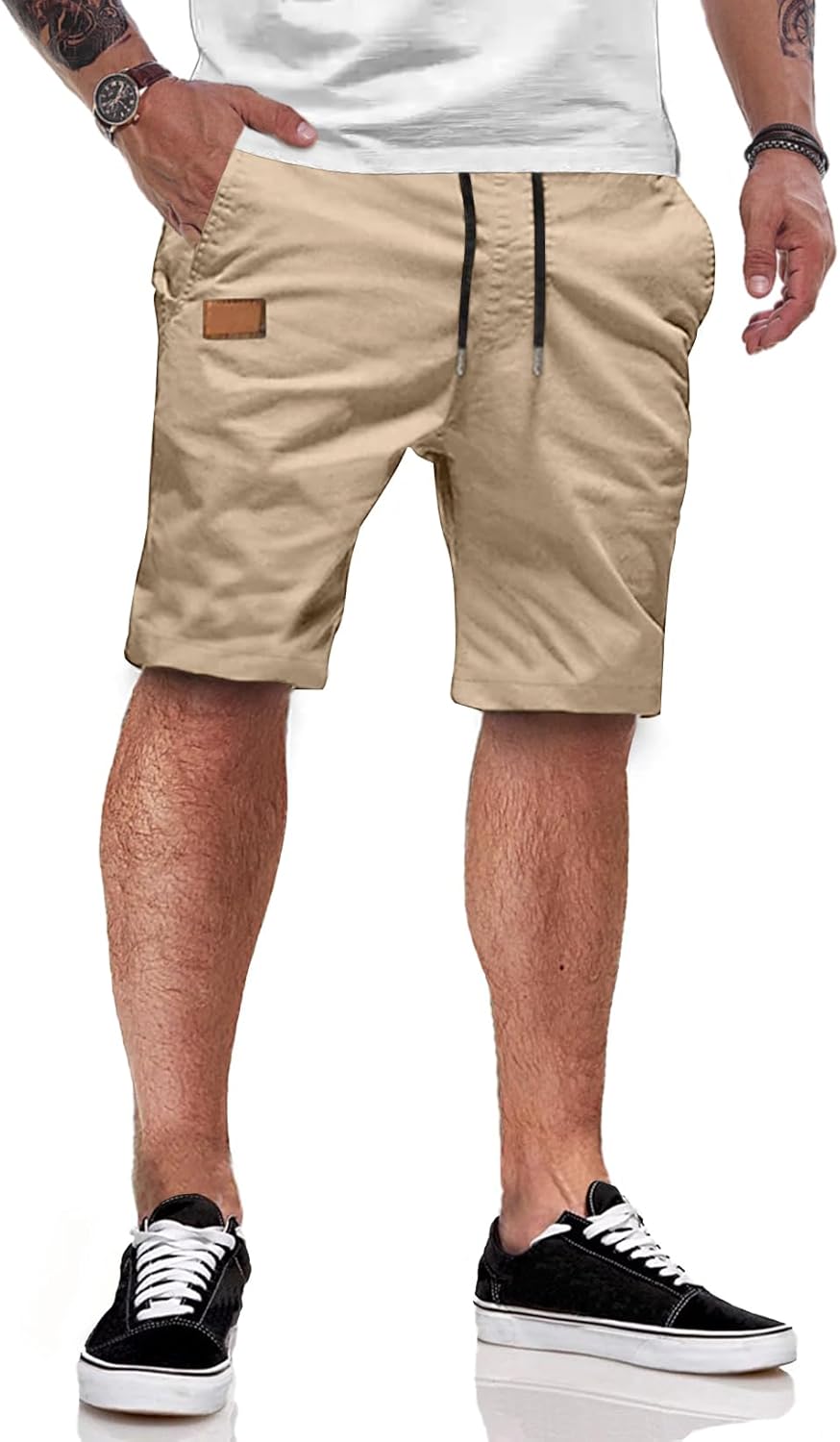 JMIERR Kurze Hosen Herren Shorts Herren Sommer Chino Baumwolle Elastische Taille mit Taschen S B Kha