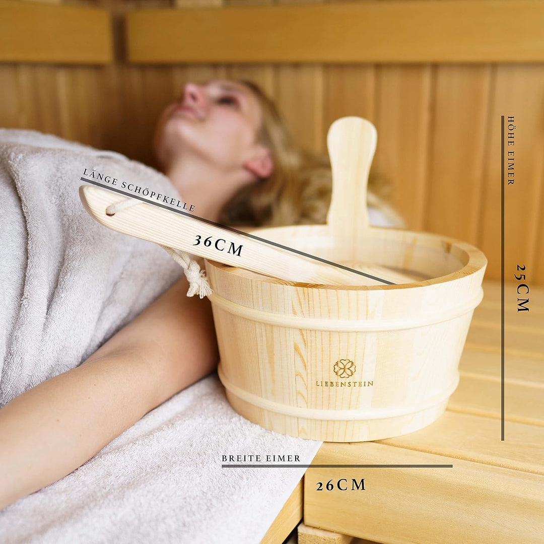 Liebenstein® Sauna Eimer mit Kelle [4L] – handgefertigt aus finnischem Kiefernholz – hochwertiges Sa