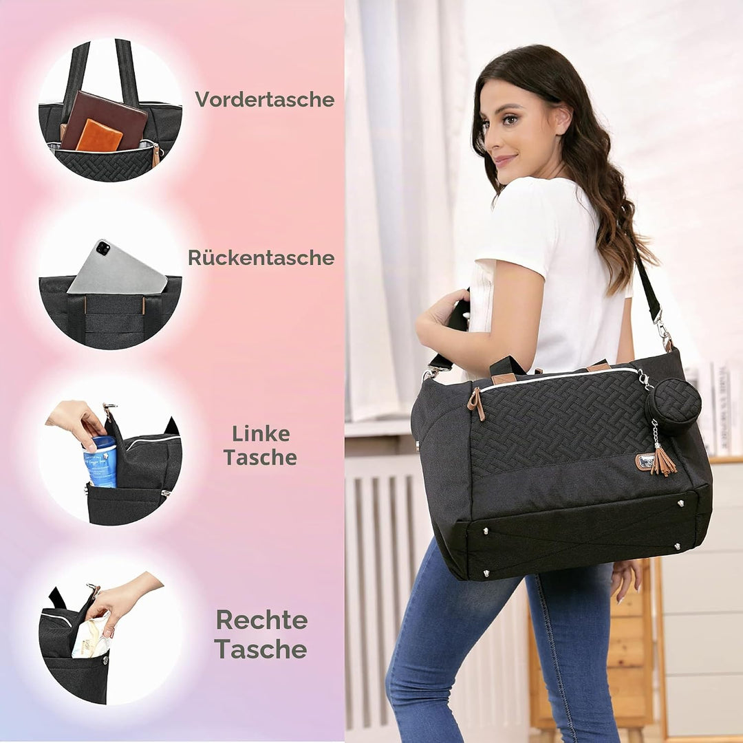 Dikaslon Wickeltasche mit Schnullertasche und Wickelunterlage, Grosse Reisewindeltasche für Mama und
