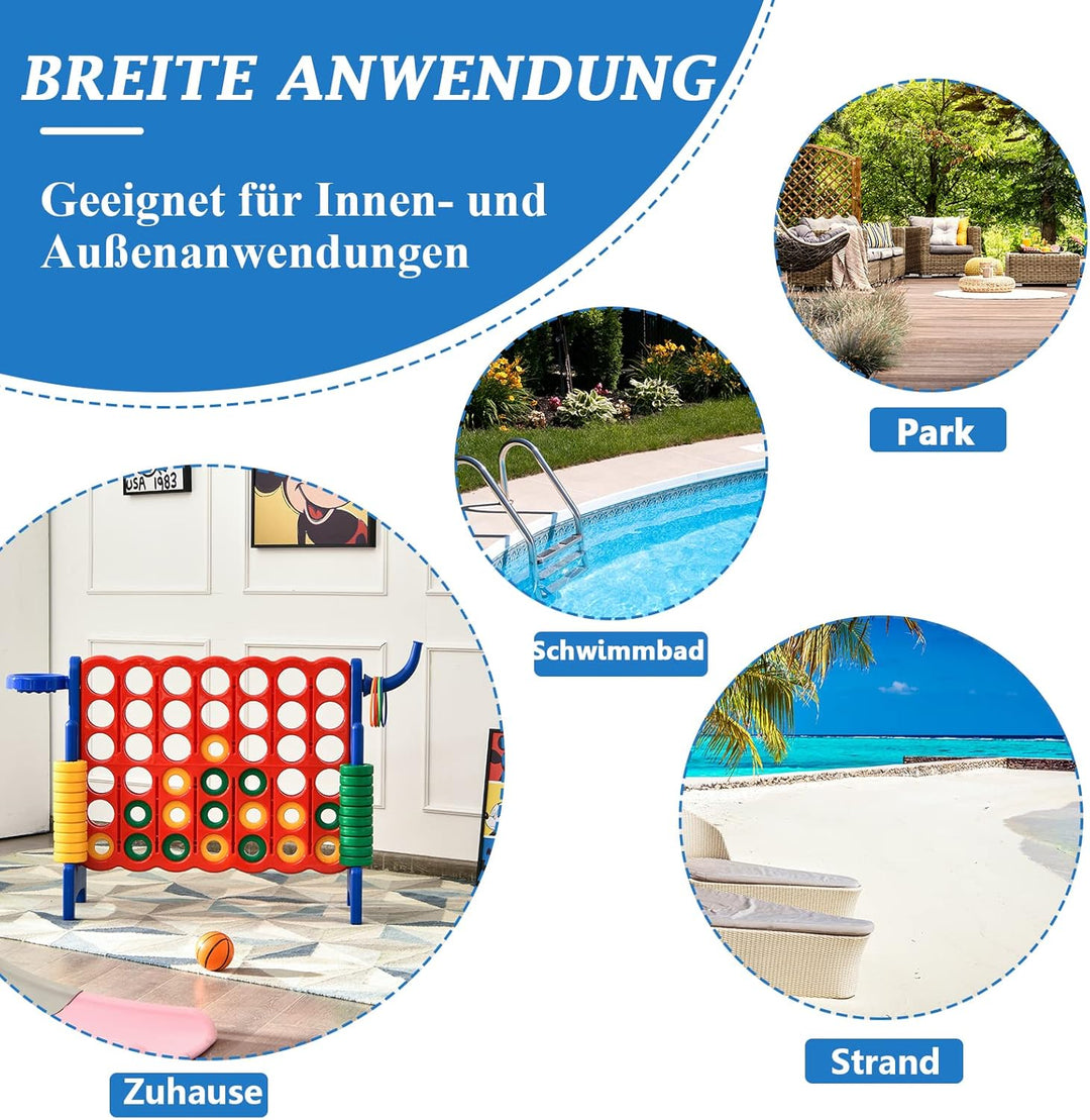 COSTWAY Riesiges 4 Gewinnt Spielset mit Basketballkorb und Wurfspiel, inkl. 42 Jumbo Ringen und Schi