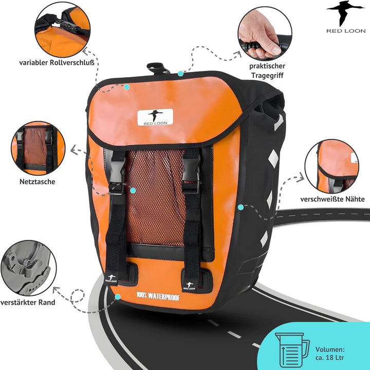 Red Loon 1 x robuste Fahrradtasche aus LKW-Plane – wasserdichte Packtasche für Gepäckträger in Orang