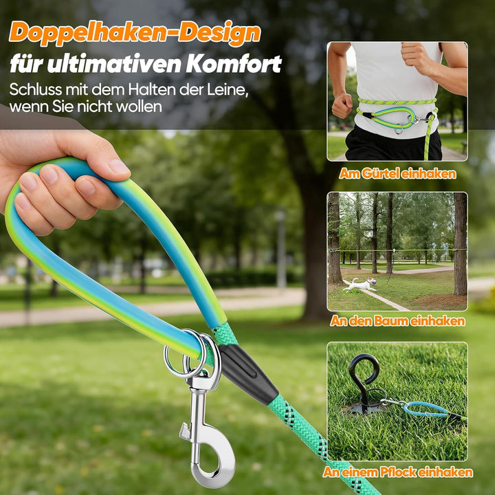 Aystkniet Schleppleine für Hunde, 5M 10M 15M 20M 30M Lange, Aqua, Polyester, 8 mm, 30 m, Haken, Hund