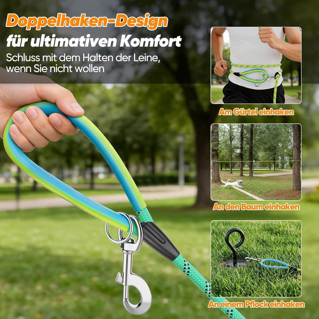 Aystkniet Schleppleine für Hunde, 5M 10M 15M 20M 30M Lange schleppleine mit 2 Wirbelhaken, Trainings