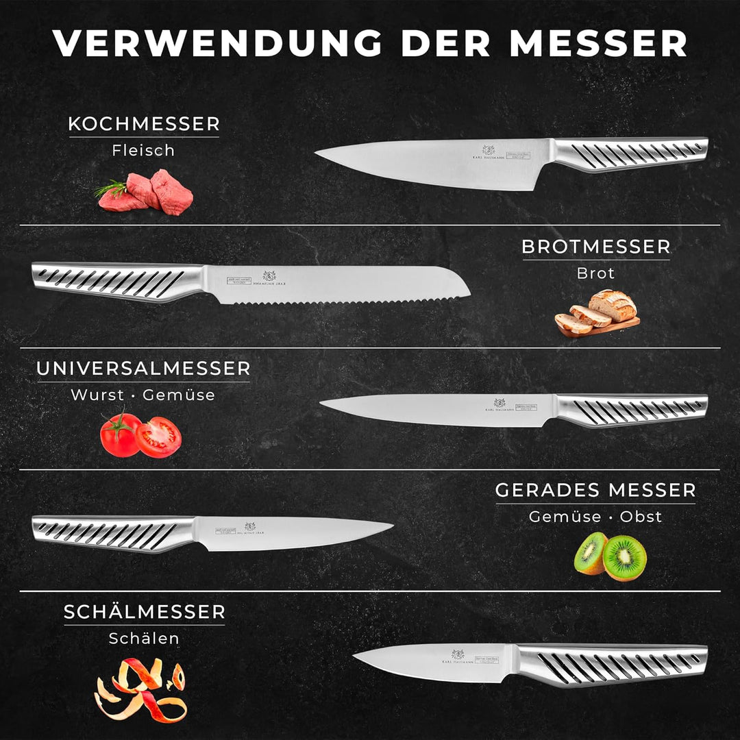 KARL HAUSMANN Messerblock Magnetisch mit Messerset - 6 Teilig Küchenmesser Set - Magnetischer Block