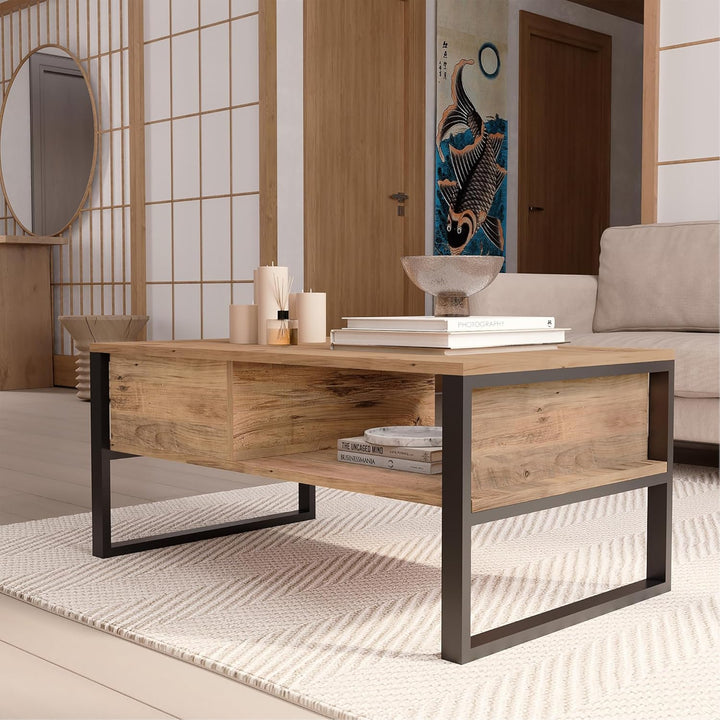 [en.casa] Couchtisch Laukaa Beistelltisch mit 2 Ablagefächern Wohnzimmertisch 44,5 x 100 x 60 cm Sof