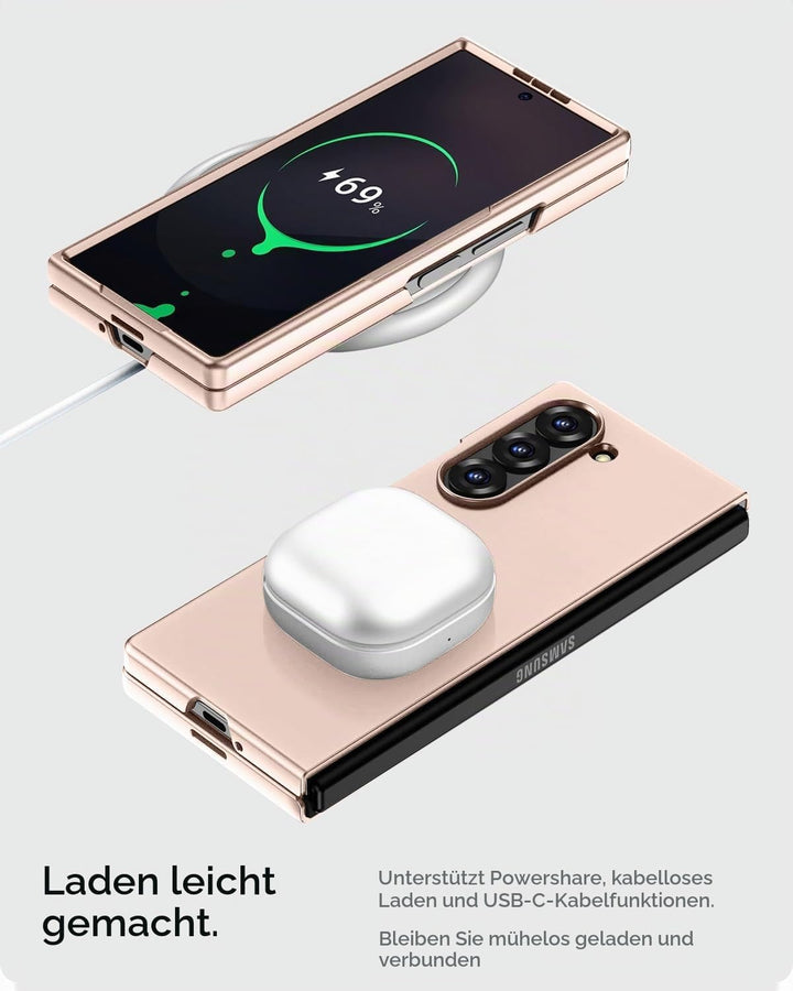 Miimall Handy Hülle für Samsung Z Fold 7 Slim Case mit Blickschutz Schutzglas, Induktives Laden Komp