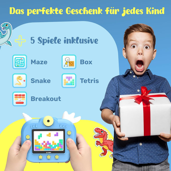 CUBIDI® - Kinder Kamera Sofortbildkamera - Digitalkamera Kinder mit Druckpapier & 32GB Karte Jungen