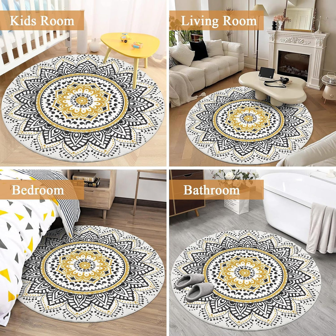 Pauwer Runder weicher Teppich, waschbar, rutschfest, für Wohnzimmer, Schlafzimmer, Bodenteppich, Tep