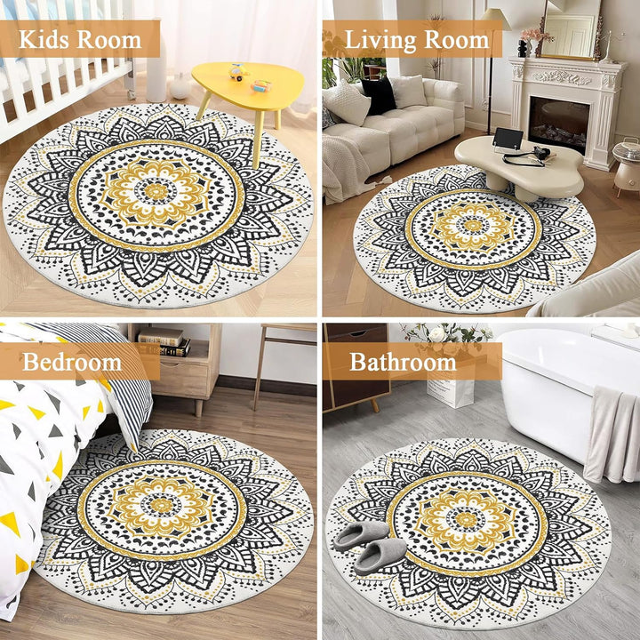 Pauwer Runder weicher Teppich, waschbar, rutschfest, für Wohnzimmer, Schlafzimmer, Bodenteppich, Tep