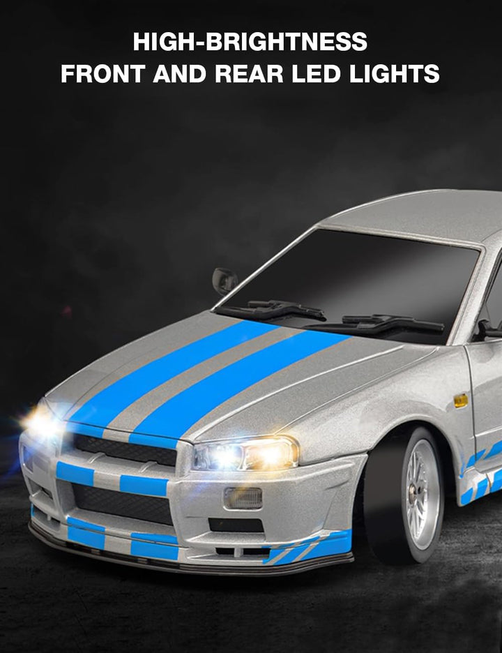 ARRIS LD1899 1:18 RC Driftauto, GTR R34 2,4 GHz RWD Mini-Modellfahrzeug mit Gyro, Legierung-Karosser