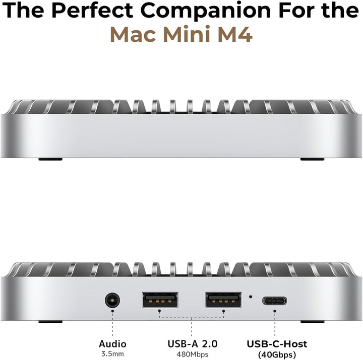Aluminium Hub & Stand for the M4/M4 Pro Mac mini (2024) with 40Gbps NVMe/M.2 SSD Housing, 2X USB-A,