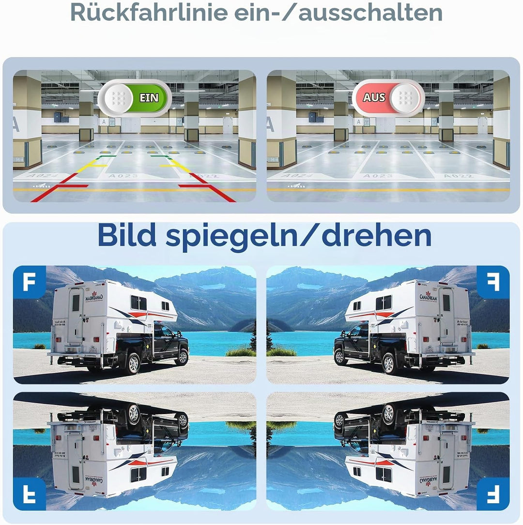 Drahtloses Rückfahrkamera Set mit 7-Zoll Monitor, 2 rückfahrkamera IP68 wasserdichte IR-Nachtsicht W
