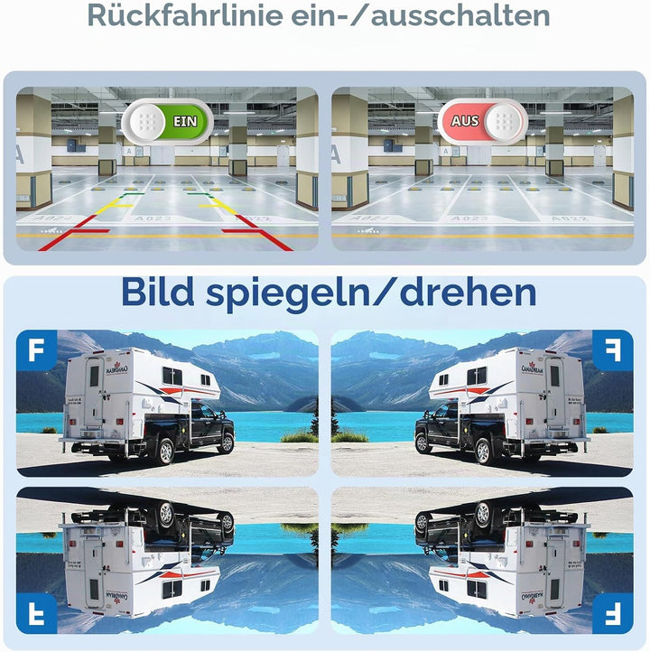 Drahtloses Rückfahrkamera Set mit 7-Zoll Monitor, 2 rückfahrkamera IP68 wasserdichte IR-Nachtsicht W