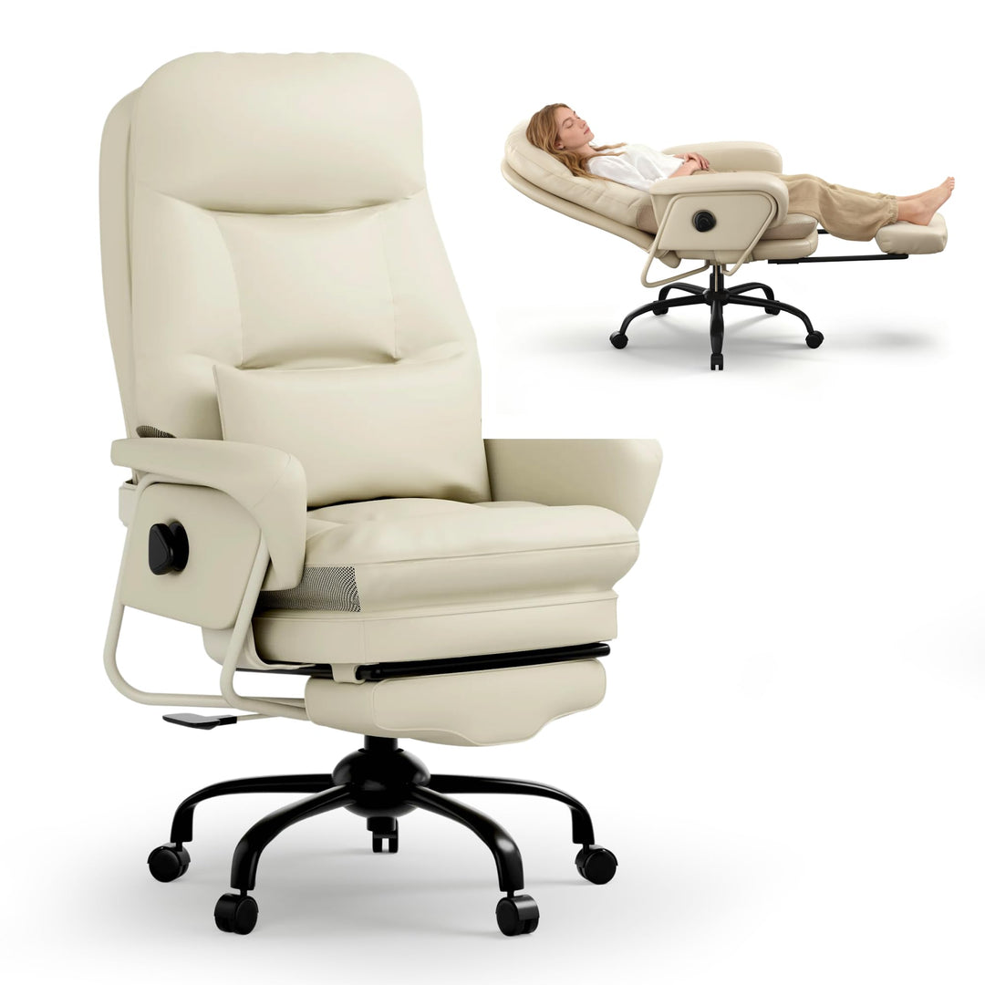 FLEXISPOT Ergonomischer Bürostuhl mit Fussstütze Chefsessel mit 160° Liegefunktion, Dickem PU-Komfor