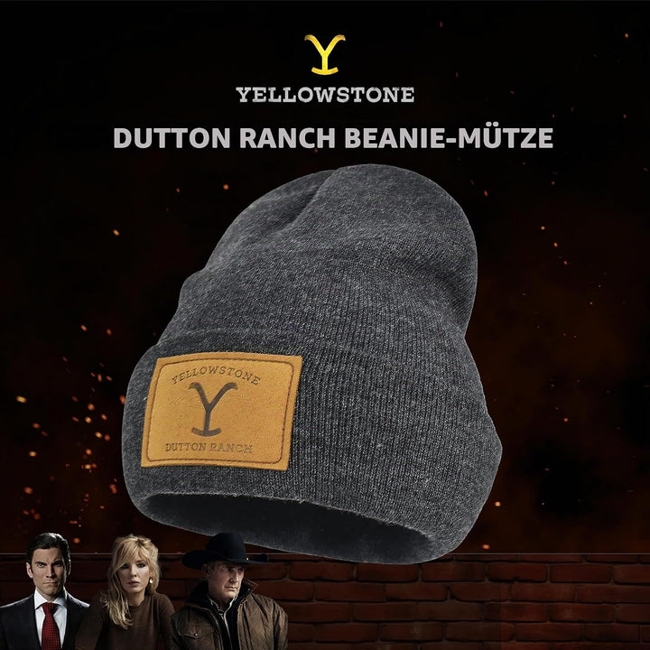 Yellowstone Dutton Ranch Beanie Mütze Winter Strickmütze mit Manschette Grau One Size, GRAU, Einheit