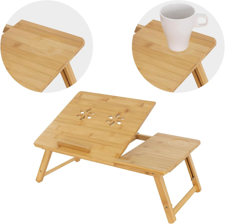 ML-Design Laptoptisch aus Bambus fürs Bett/Sofa, höhenverstellbar & klappbar, 4 Neigungswinkel, für