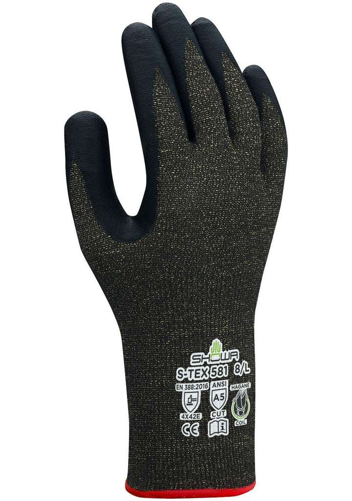 SHOWA S-TEX 581 Schnittfeste Nitrilbeschichtete Handfläche mit Hagane-Spule und Kevlar-Innenfutter,