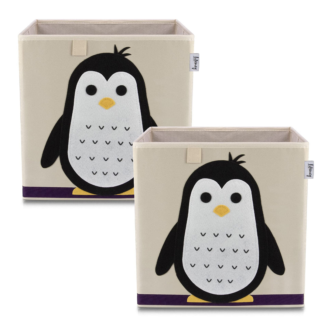 Aufbewahrungsbox im 2er Set Pinguin I Doppelpack Spielzeugbox mit Tiermotiv passend für Würfelregale