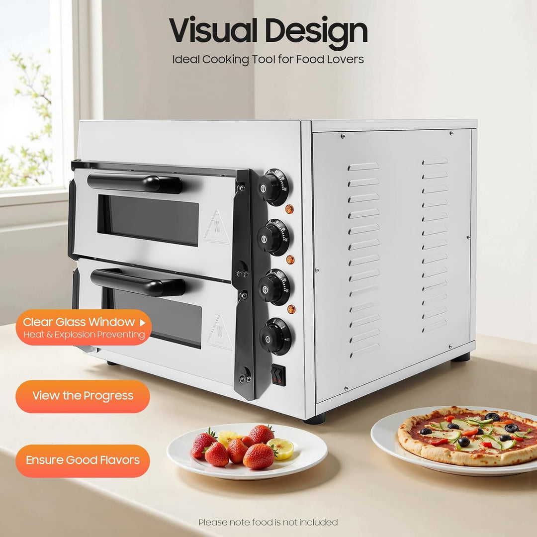 LUNICASHA Professioneller Doppel Pizzaofen, Kommerzieller Pizzabackofen, 3000W Pizzaofen Elektrisch,