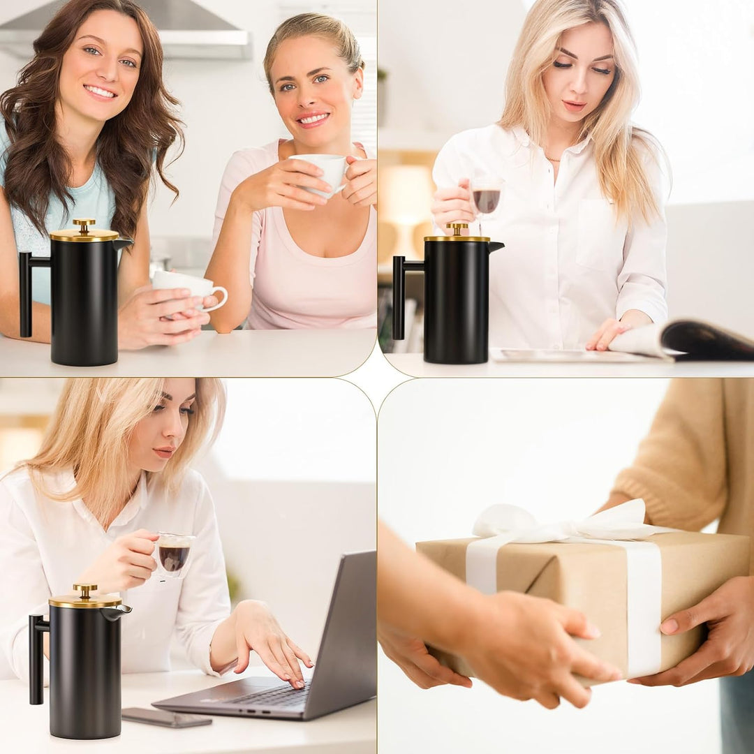 Enfmay French Press Kaffeebereiter 350ml, French Press Klein, Kaffeekanne mit Filter, Doppelwandige