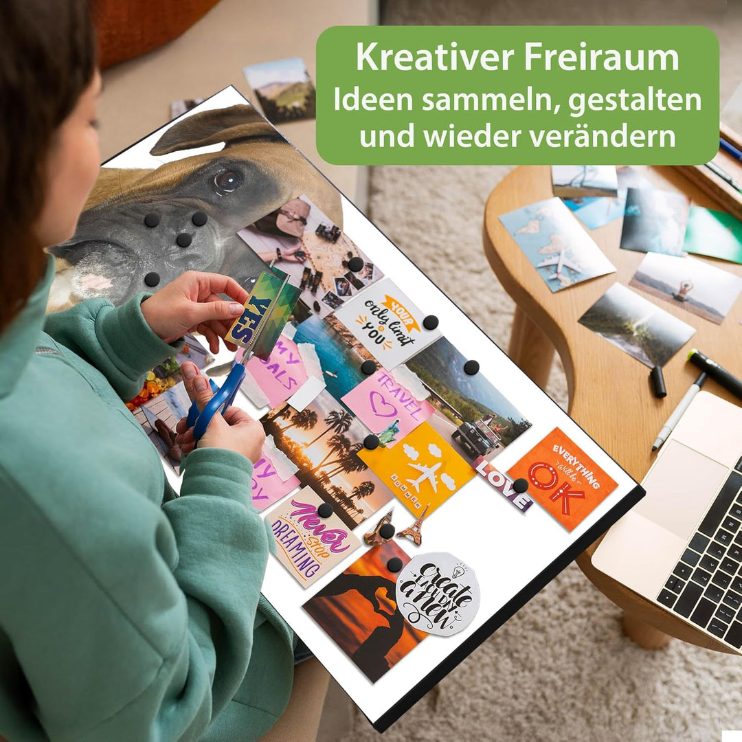 banjado Magnettafel schwarz 78 x 37cm / Magnetwand Metall/Magnetpinnwand als Memoboard/Pinnwand Magn