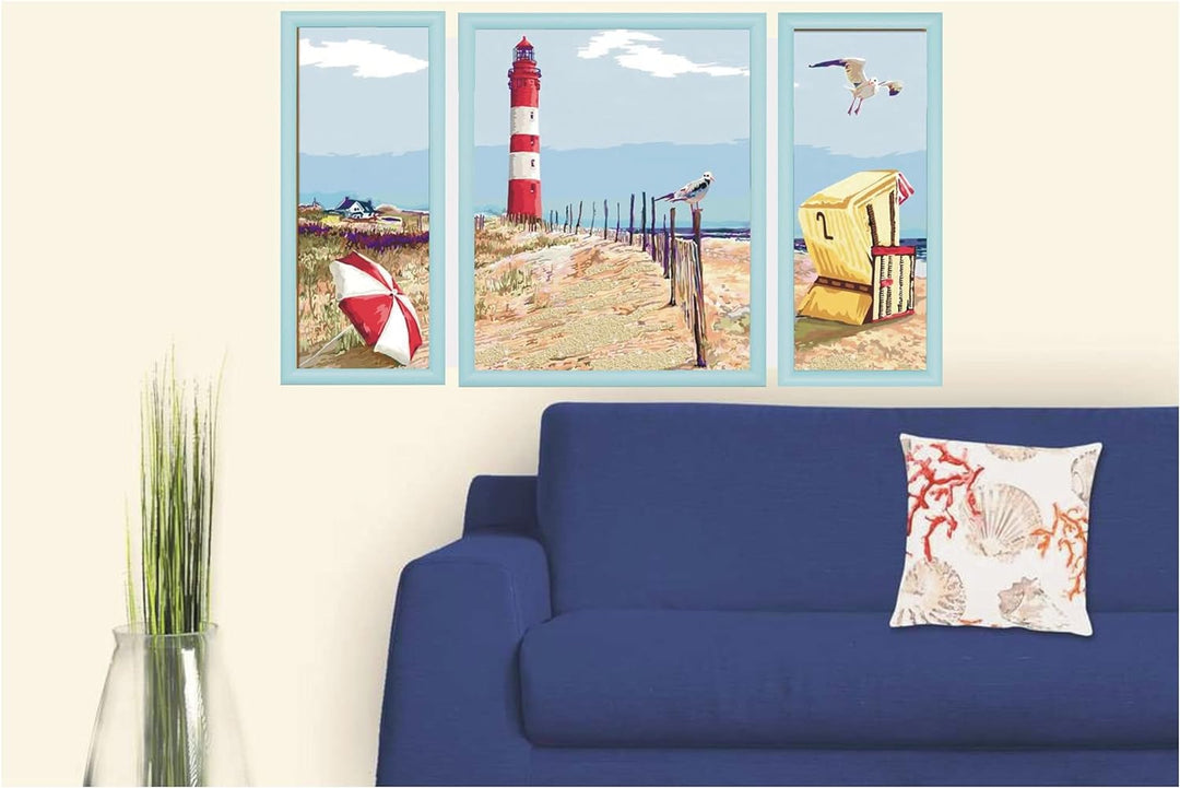 Triptychon Bilderrahmen, Grösse 50x80cm / 80x50cm Farbe Türkis Blau, ideal für Malen nach Zahlen Tri