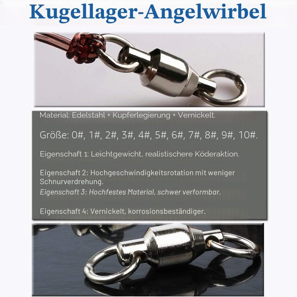 Ball Bearing Wirbel Geschweisst Ringe, Wallerwirbel Meereswirbel Salzwasserfest Spaltring Angelausrü