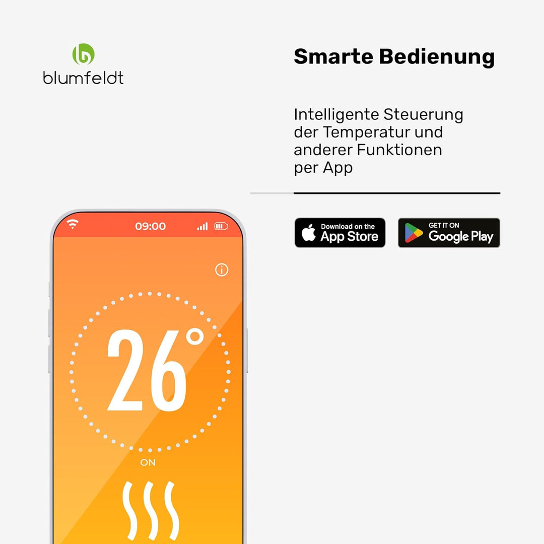 blumfeldt Infrarotheizung 2000 W – Wandmontage & Standgerät, Graphen-Heizelement, App & Touch-Steuer