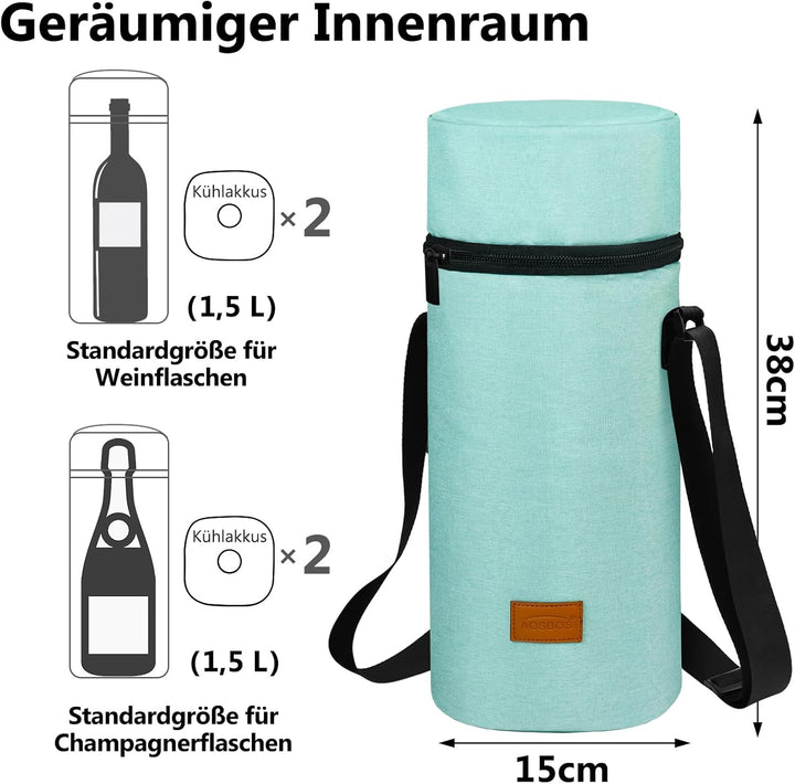 AOSBOS Grosse Kühltasche für 1,5L Weinflasche Champagner Flaschenhalter mit verstellbarem Schultergu