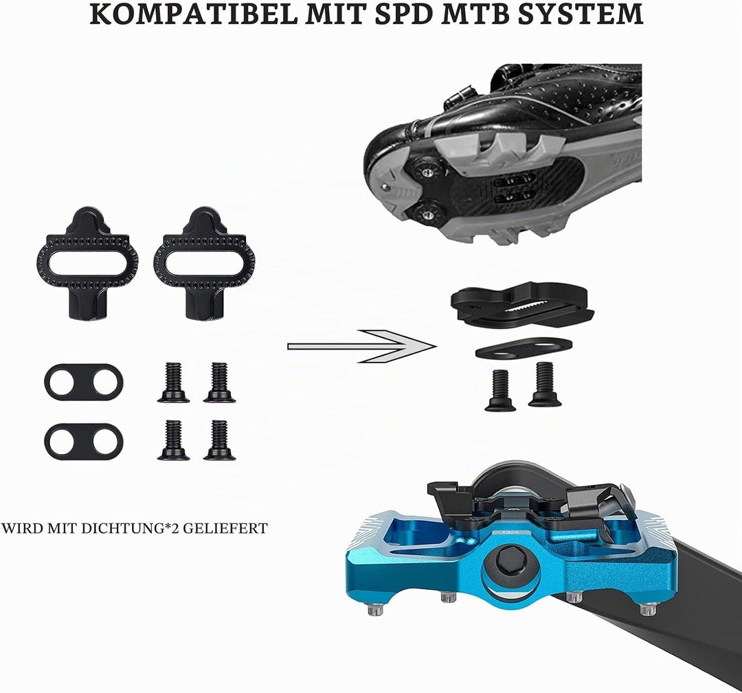 GEWAGE Klickpedale, 2 in 1 Doppelfunktions Flach und Klickpedale mit Reflektor Für SPD, 9/16 Zoll Cr