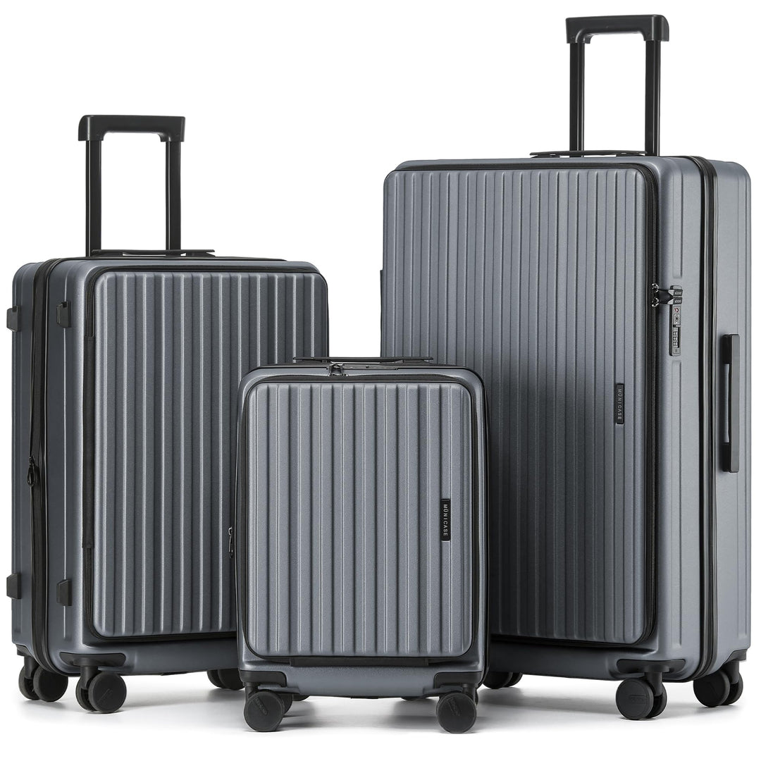 Münicase Hartschalen-Kofferset 3-teilig, Expandierbar, Businessgrey | 3 Grössen M/L/XL, Oberseiten-Ö
