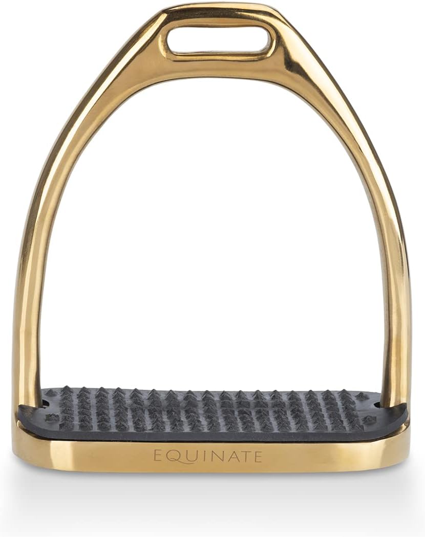 Equinate Steigbügel Luna 10cm Gold - Mit Anti-Rutsch Trittfläche aus Gummi - Für Erwachsene und Kind