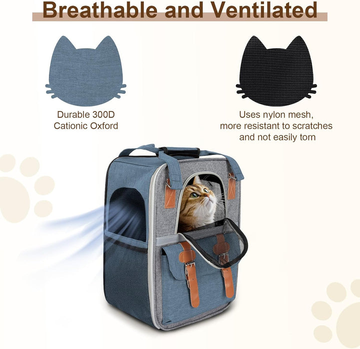 Haustier Rucksack für Katzen & Kleine Hunde,Atmungsaktiver Tragbare Katzenrucksack mit Sichtfenster,