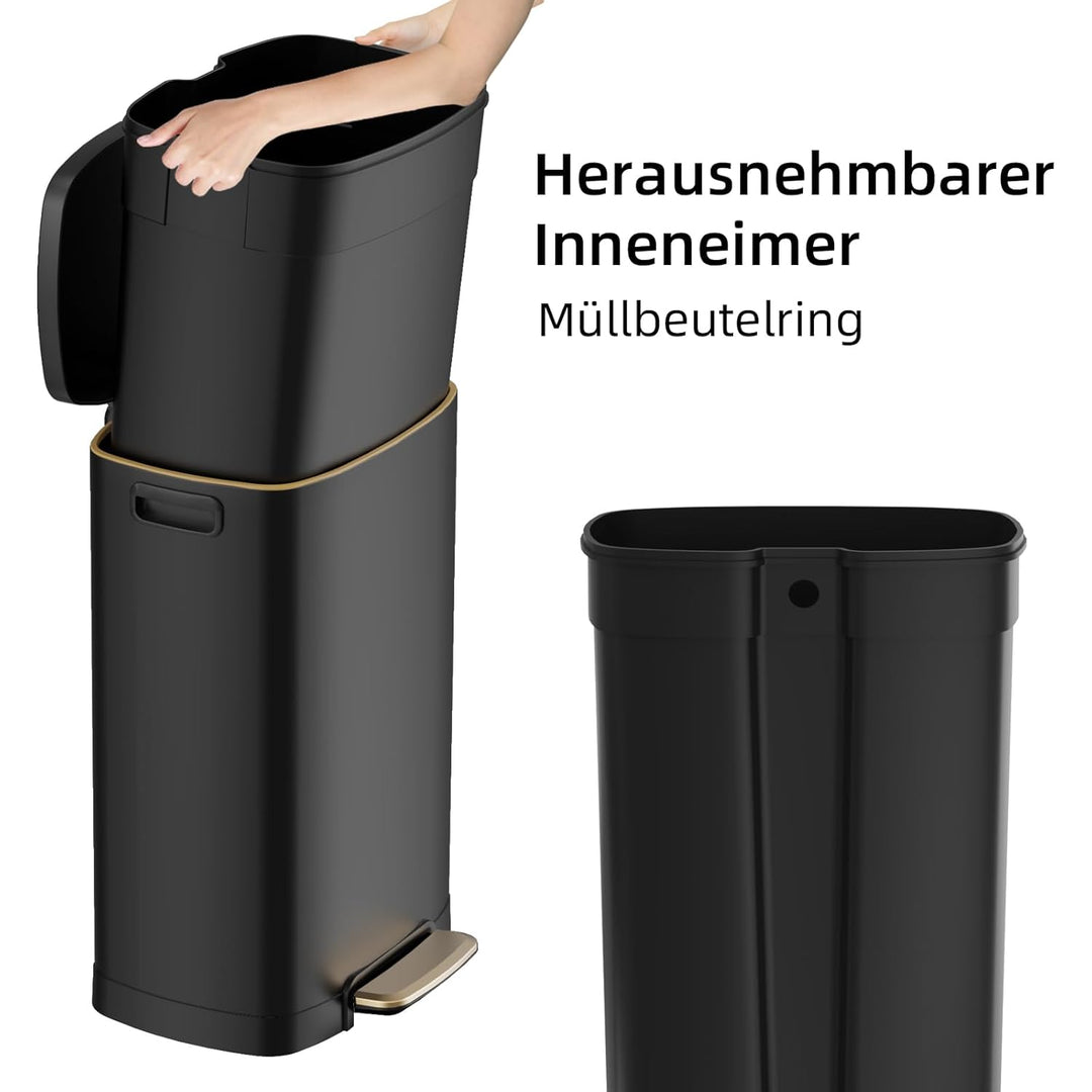 KSSKSS Mülleimer Küche, 50 Liter, Abfalleimer, Treteimer mit sanft schliessendem Deckel und Fusspeda