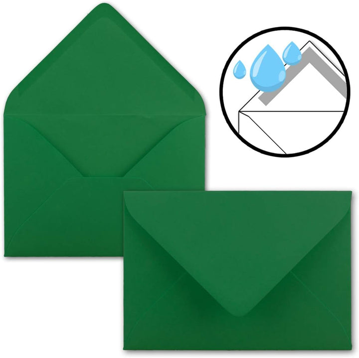 300x Faltkarten SET DIN A6/C6 mit Brief-Umschlägen in Tannengrün - inklusive Einleger - 14,8 x 10,5