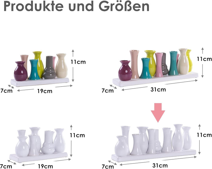 Jinfa Handgefertigte kleine Keramik Deko Blumenvasen Set aus 10 Vasen in weiss 10 Vasen Weiss