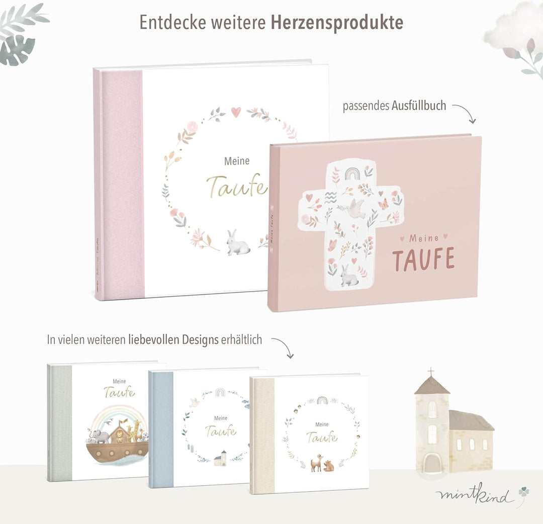 mintkind® Gästebuch Taufe Rosa - Taufbuch für Junge & Mädchen, Taufgeschenk & Taufalbum, 72 Seiten f